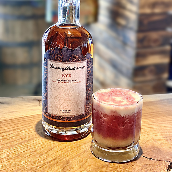 1.5oz Tommy Bahama Rye
0.75oz sour mix
0.75oz egg white
Cabernet Float

Add all ingredients to a shaker with Ice. Shake gently. Pour into a glass, garnish with a Cabernet drizzle, and Sip the Island Life!